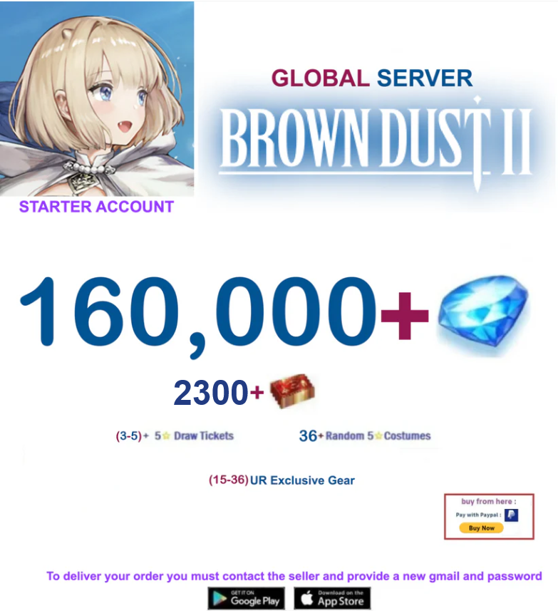 [Global Server/Unlinked] 160,000 Gems  Brown Dust 2 Starter Starter Account