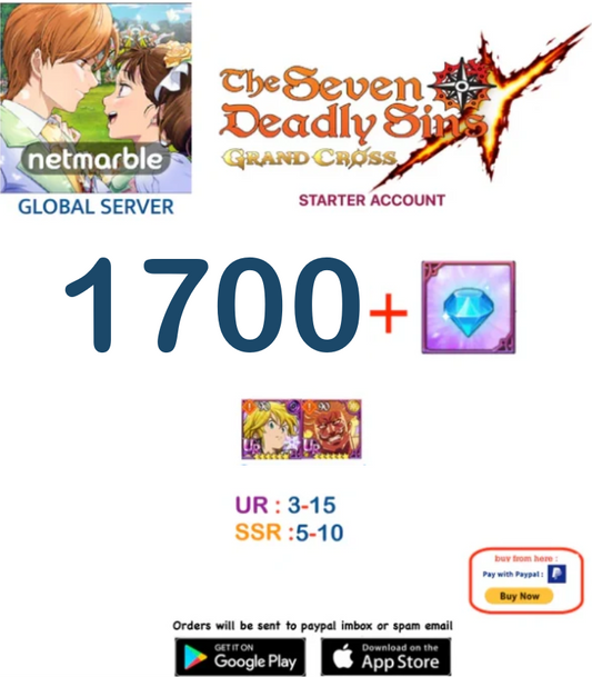 [GLOBAL  SERVER] FAST DELIVERY 1200+ GEMS   Deadly Sins 7DS Grand Cross Account