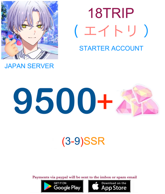 (Japan Server) 9500+ Gems +  3~10 SSR   18TRIP(エイトリ) Starter Account