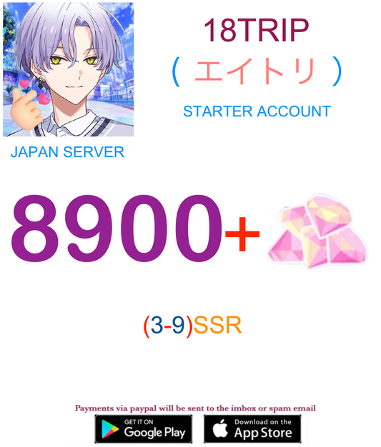 (Japan Server)  8900+ Gems +  3~10 SSR   18TRIP(エイトリ) Starter Account