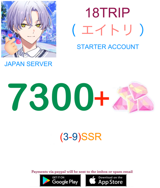 (Japan Server)  7300+ Gems +  3~10 SSR   18TRIP(エイトリ) Starter Account