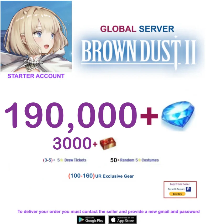 [Global Server/Unlinked] 190,000 Gems  Brown Dust 2 Starter Starter Account