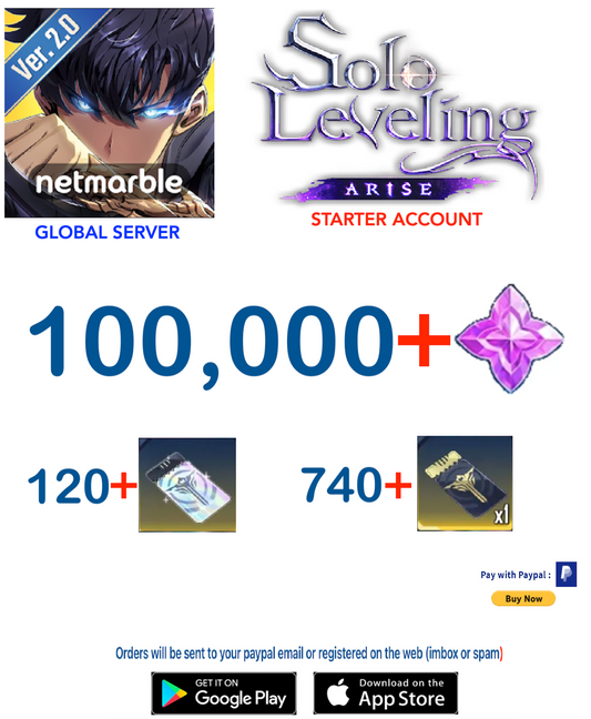 (Global Server) 100,000 + Gems - 740+ Tickets  Solo Leveling:ARISE Reroll Starter Account