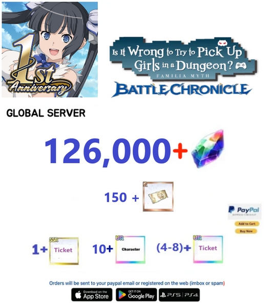 [Global  Server] 126,000 + Gems  DanMachi BATTLE CHRONICLE  Starter Reroll Account