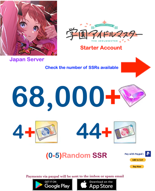 (Japan Server)  68.000 Gems Gakuen Idolmaster Starter Account