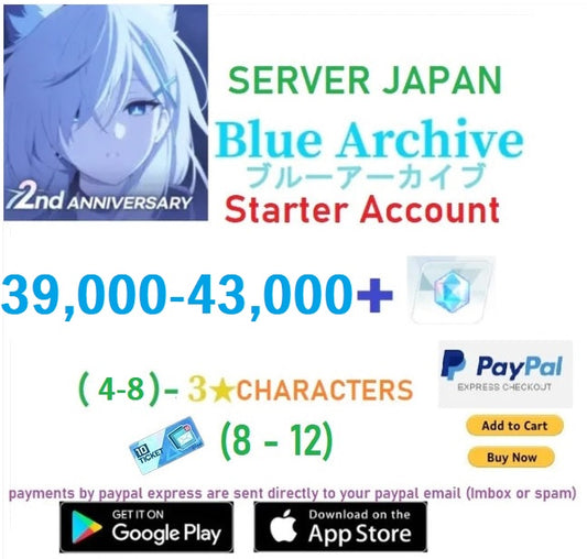 ⭐JAPAN SERVER⭐39,000+ Gems, (2-5)+ 3⭐ Blue Archive Starter Reroll Account