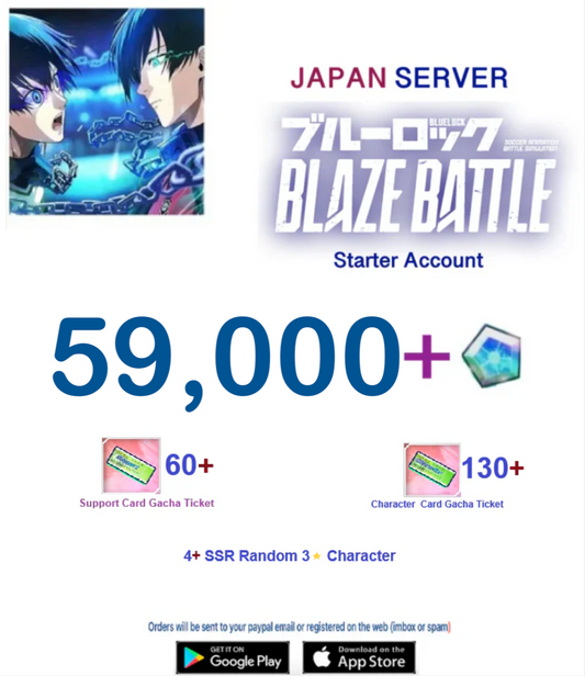 [Japan Server] 59,000Gems +4SSR  -  BLUE LOCK  BLAZE BATTLE   Starter Account