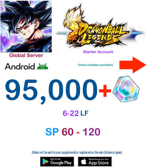 (Global Server)(ANDROID VERSION)  95.000 + Crystal    Dragon Ball Legends Starter Account