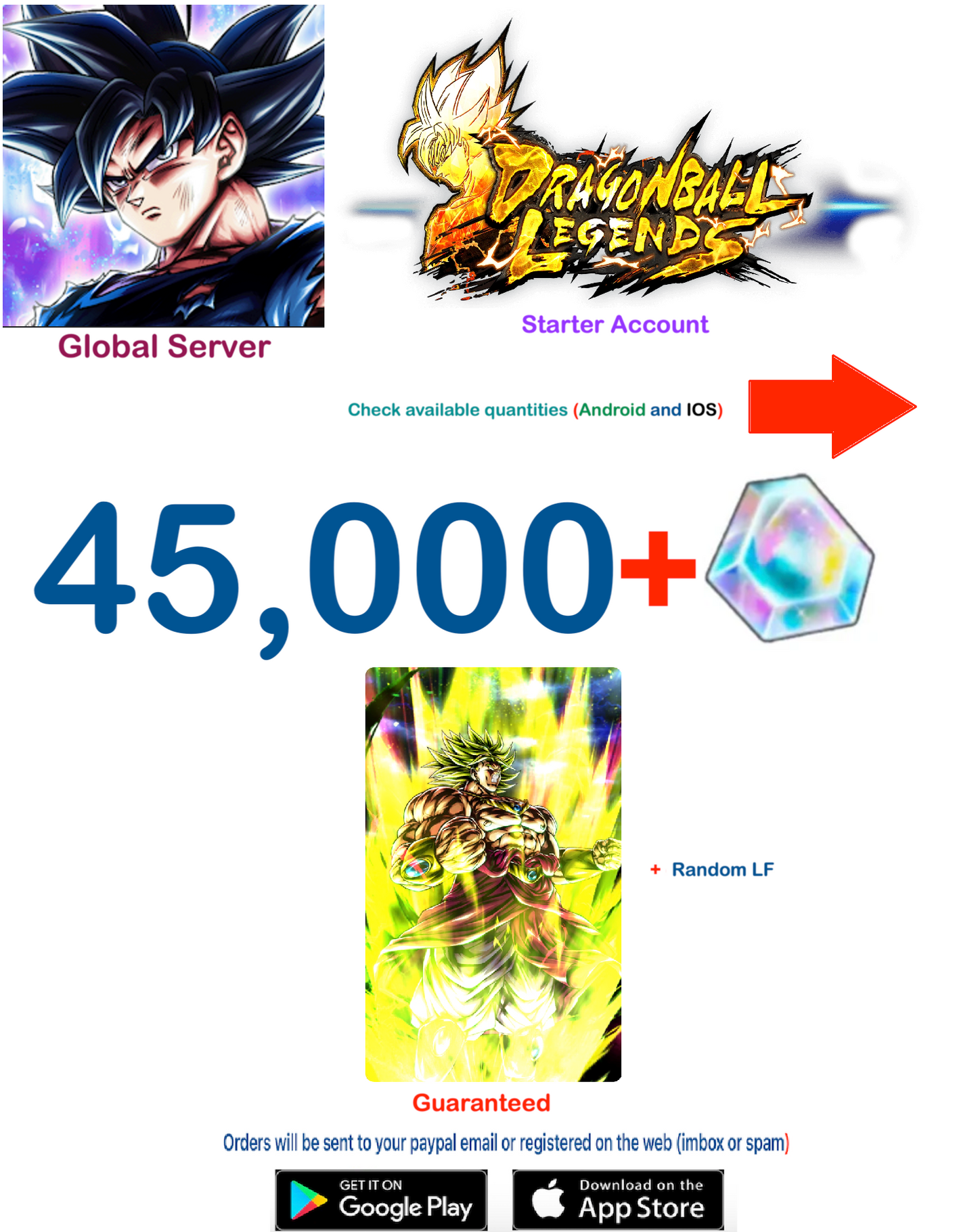(Global Server)(Android-IOS VERSION)  UL LSSJ Broly   Dragon Ball Legends Farmed Account