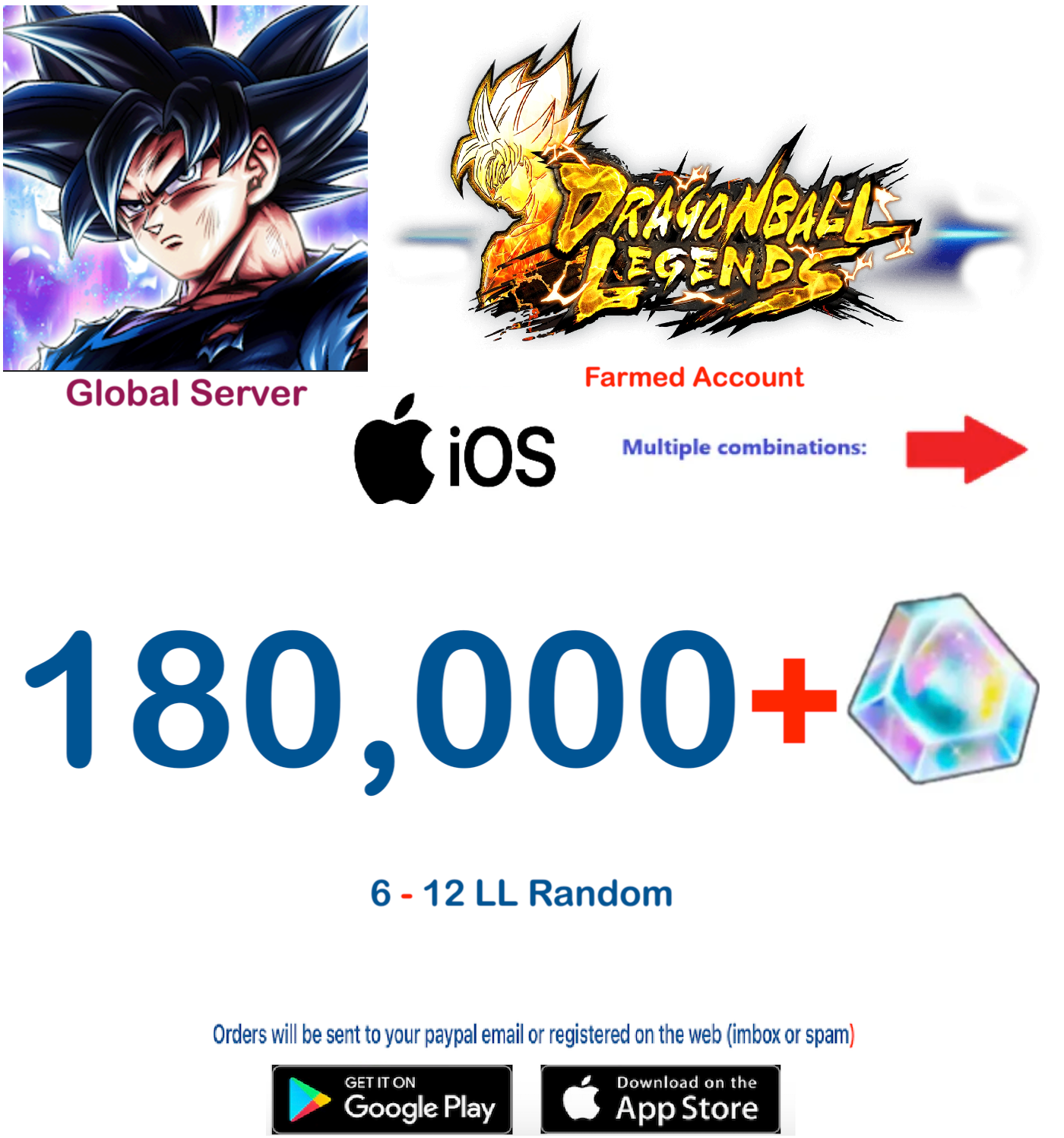 (Global Server)(IOS VERSION)  180.000 + Crystal   Dragon Ball Legends Farmed Account