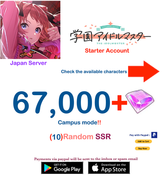 (Japan Server)  67.000 Gems + Campus mode!! Gakuen Idolmaster Starter Account