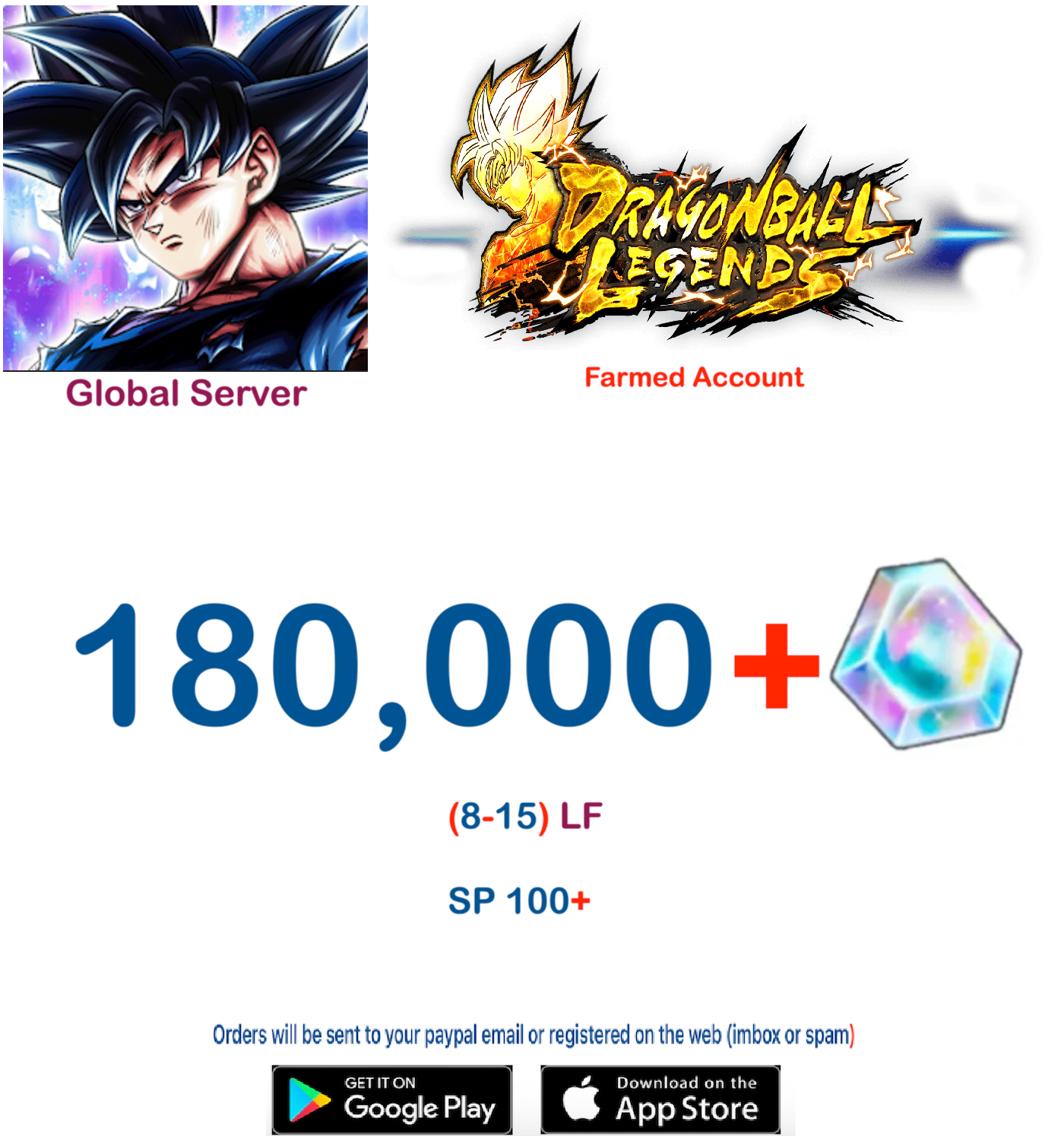 (Global Server)(Android VERSION) 180.000 Crystal Dragon Ball Legends Farmed Account