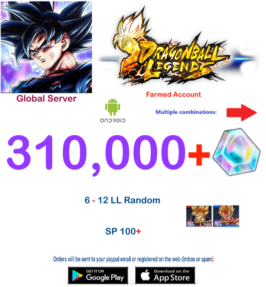 (Global Server)(ANDROID VERSION)  290.000 + Crystal    Dragon Ball Legends Farmed Account