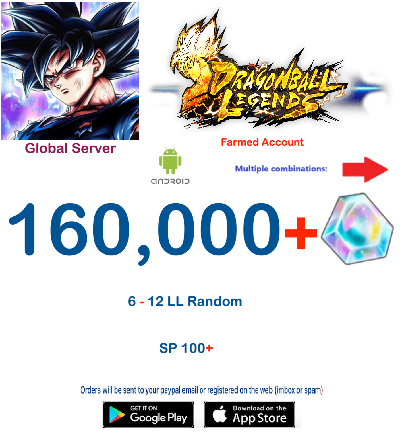 (Global Server)(ANDROID VERSION)  160.000 + Crystal    Dragon Ball Legends Farmed Account