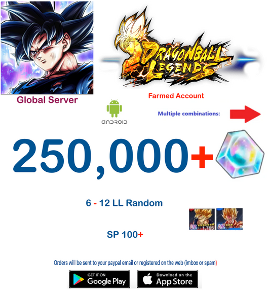 (Global Server)(ANDROID VERSION)  250.000 + Crystal    Dragon Ball Legends Farmed Account