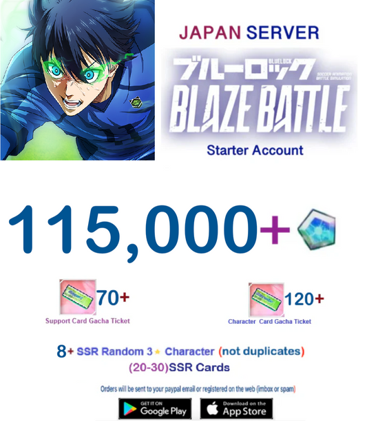 [Japan Server] 115.000 Gems +8SSR  -  BLUE LOCK  BLAZE BATTLE   Starter Account