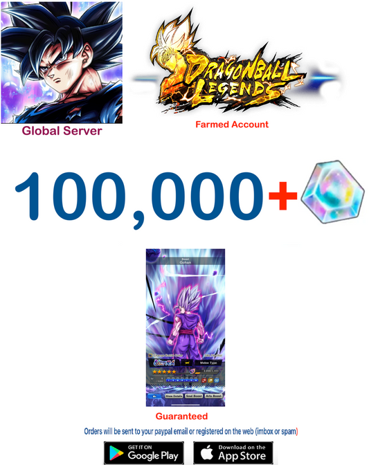 (Global Server)(Android  VERSION) Beast Gohan  100,000 + Crystal   Dragon Ball Legends Farmed Account