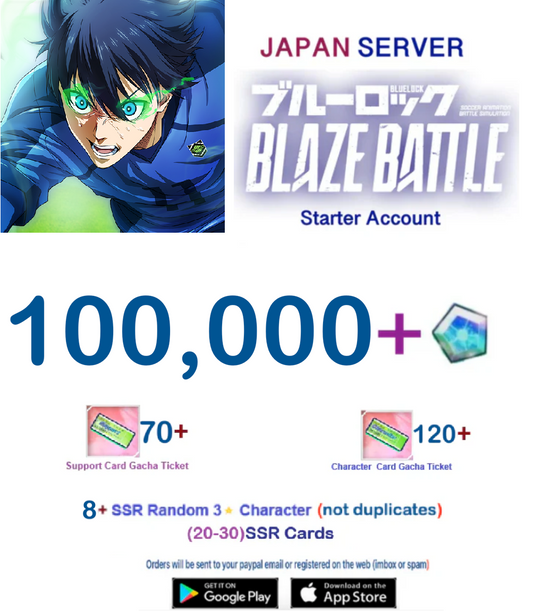 [Japan Server] 100.000 Gems +8SSR  -  BLUE LOCK  BLAZE BATTLE   Starter Account