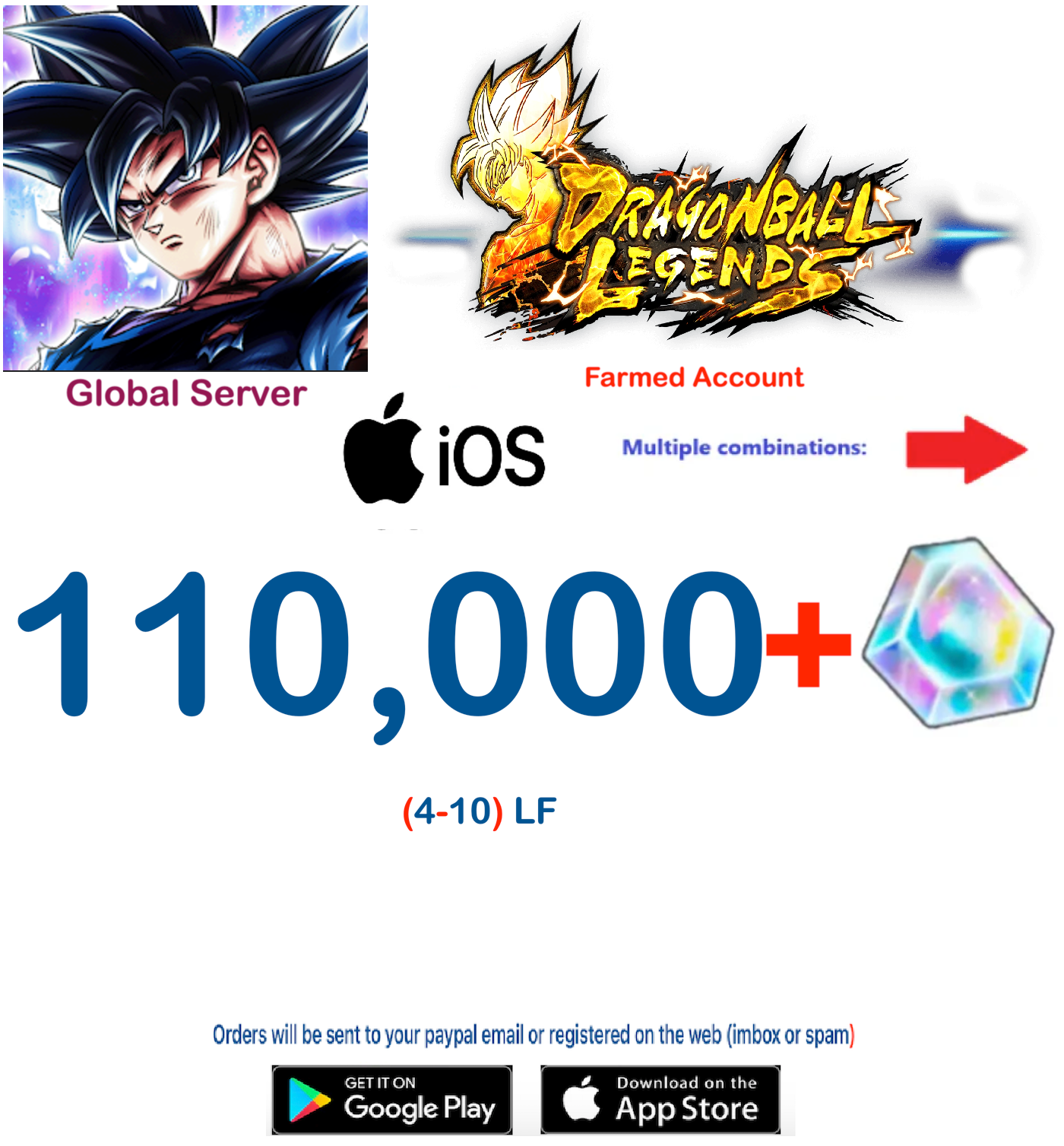 (Global Server)(IOS VERSION)  110.000 + Crystal   Dragon Ball Legends Farmed Account