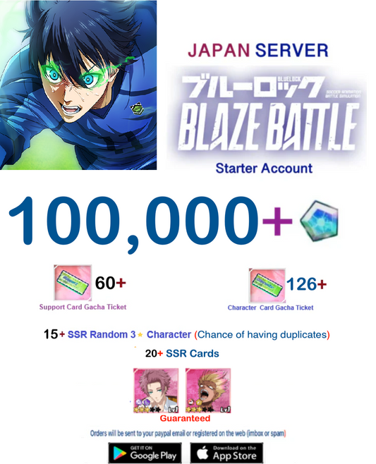 [Japan Server] 100,000Gems +   BLUE LOCK  BLAZE BATTLE   Starter Account Ex2