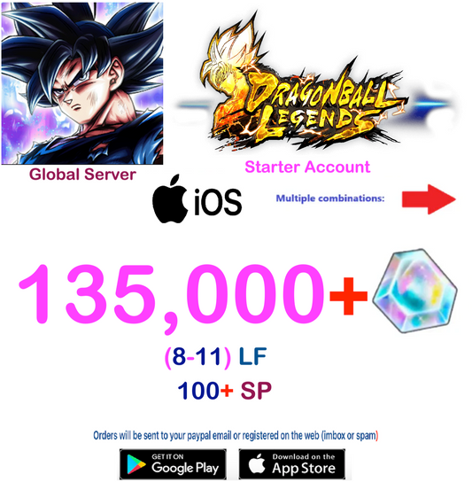 (Global Server)(IOS VERSION)  135,000 + Crystal   Dragon Ball Legends Stater Account