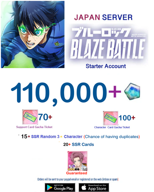 [Japan Server] 110,000Gems +   BLUE LOCK  BLAZE BATTLE   Starter Account Ex1