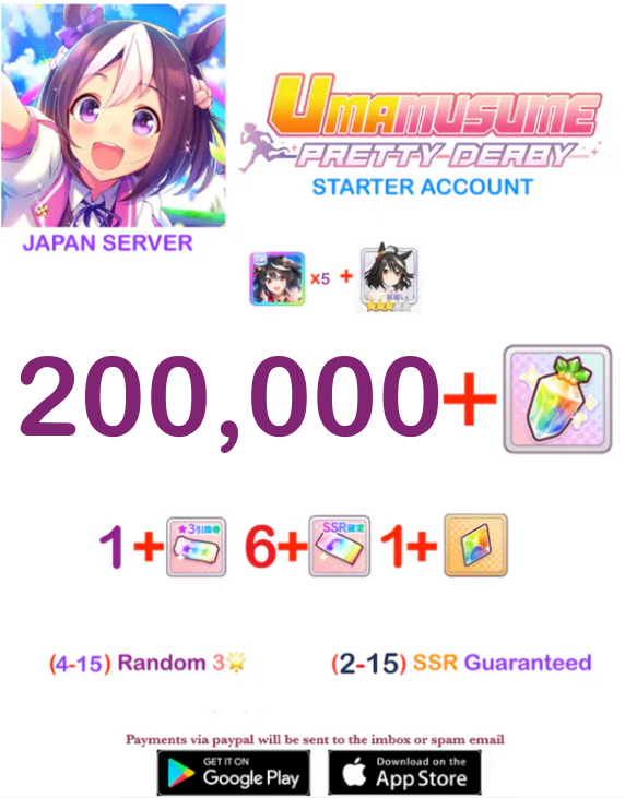 [JAPAN SERVER] 200000 + Gems Uma Musume Pretty Derby Starter Reroll Account v4