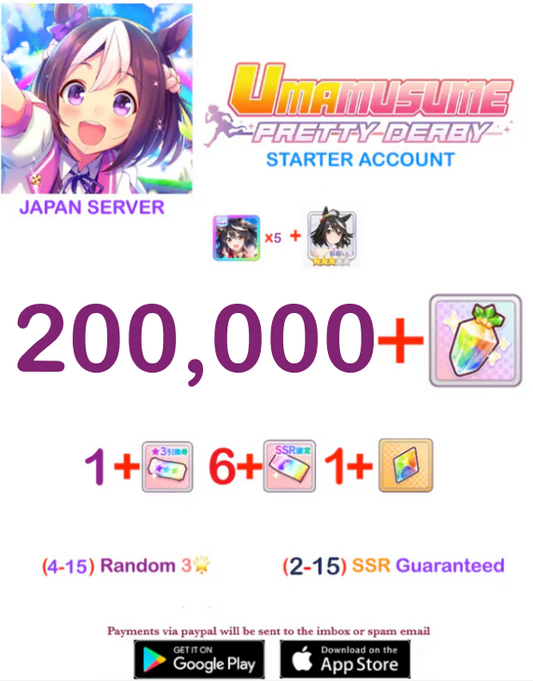 [JAPAN SERVER] 200000 + Gems Uma Musume Pretty Derby Starter Reroll Account v4