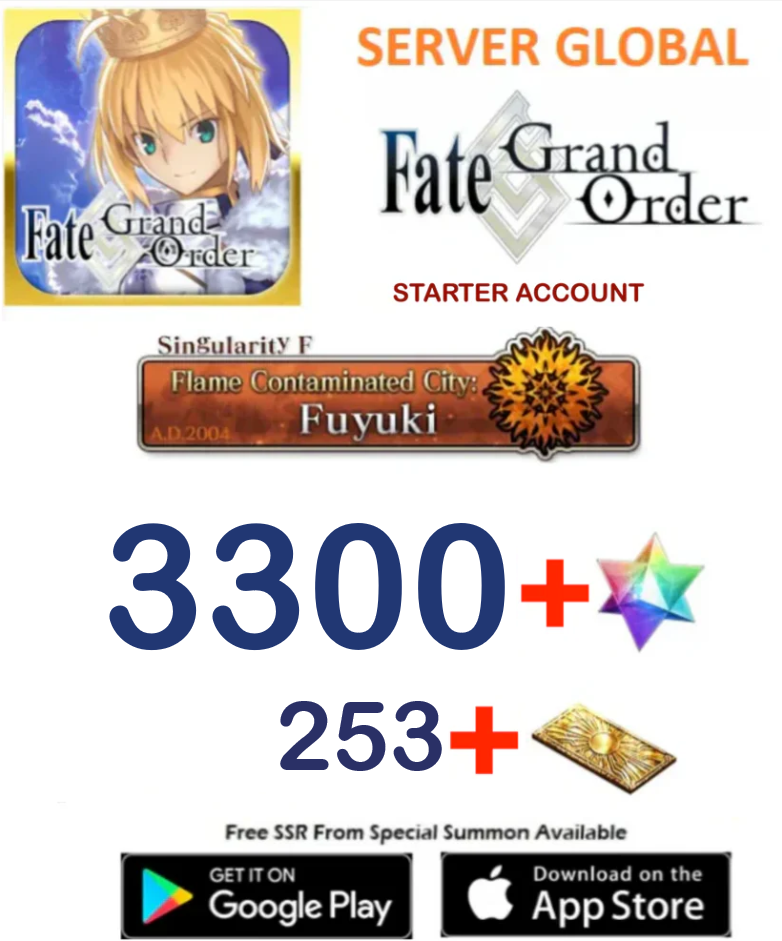 [GLOBAL SERVER][INSTANT DELIVERY] 3300 sq - (253-270) Tickets +SQ Fate Grand Order FGO Quartz  Reroll Starter