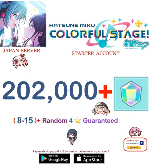⭐[JAPAN SERVER] 2-15 (4-Star Cards) ⭐ 202,000+ Gems Project Sekai Colorful Stage ft. Hatsune Miku PJSekai Reroll Starter Account