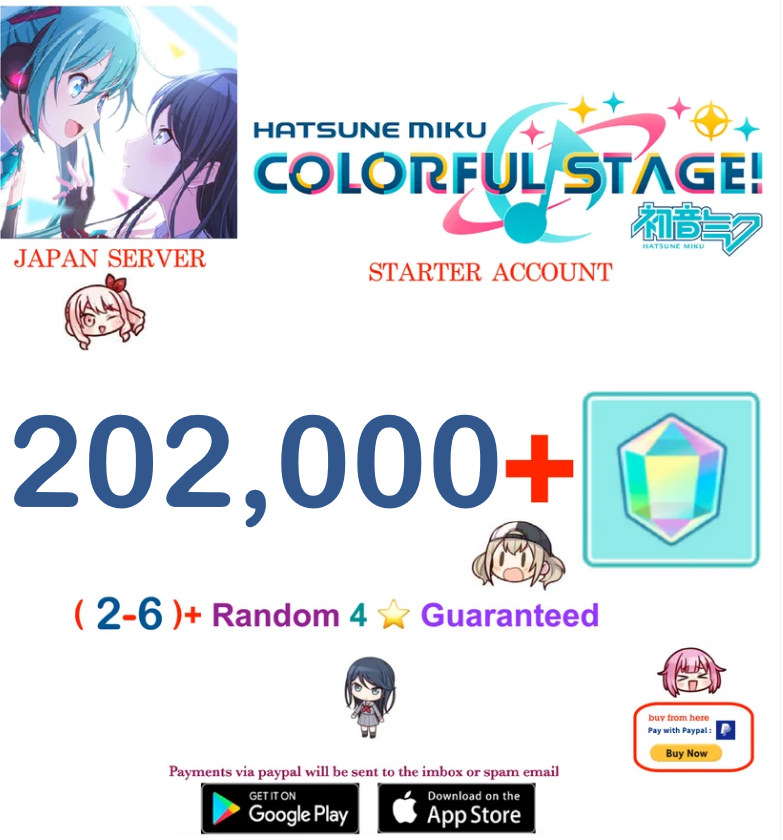 ⭐[JAPAN SERVER] 2-15 (4-Star Cards) ⭐ 202,000+ Gems Project Sekai Colorful Stage ft. Hatsune Miku PJSekai Reroll Starter Account