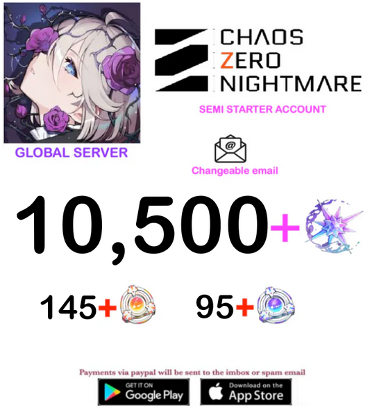 [GLOBAL SERVER] ⭐ ?? Crystals  ⭐  Chaos Zero Nightmare Fresh Starter Account (Changeable Email)