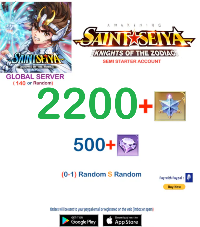 (Global Server)  2200 Advanced Gems Saint Seiya Awakening KOTZ Semi Starter Account