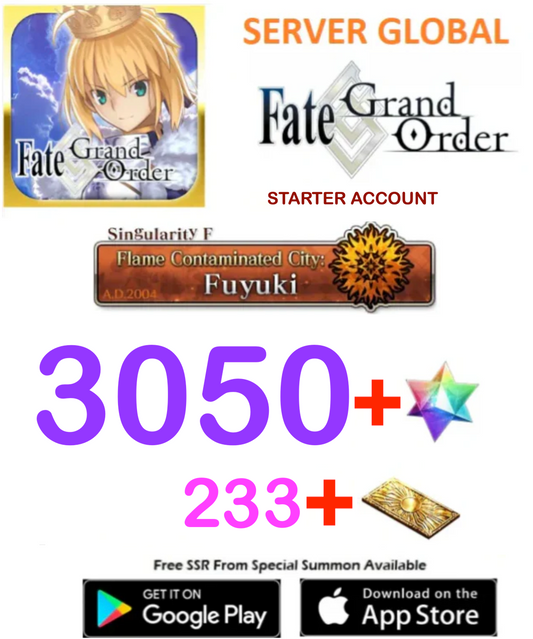[GLOBAL SERVER][INSTANT DELIVERY] 3050 sq - (233-270) Tickets +SQ Fate Grand Order FGO Quartz  Reroll Starter