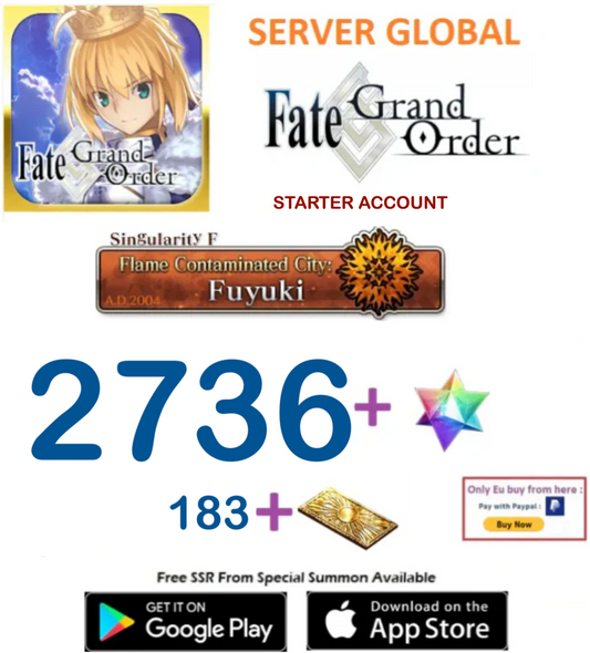 [GLOBAL SERVER][INSTANT DELIVERY] 2736 sq - (183-190) Tickets +SQ Fate Grand Order FGO Quartz  Reroll Starter