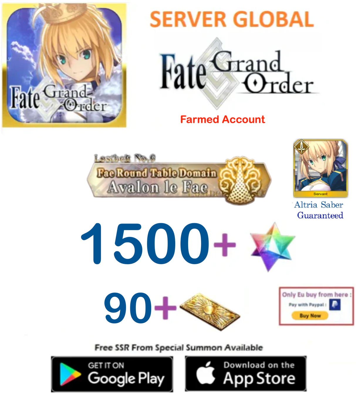 [NA Server] 1500+ SQ Fate Grand Order FGO Endgame Account