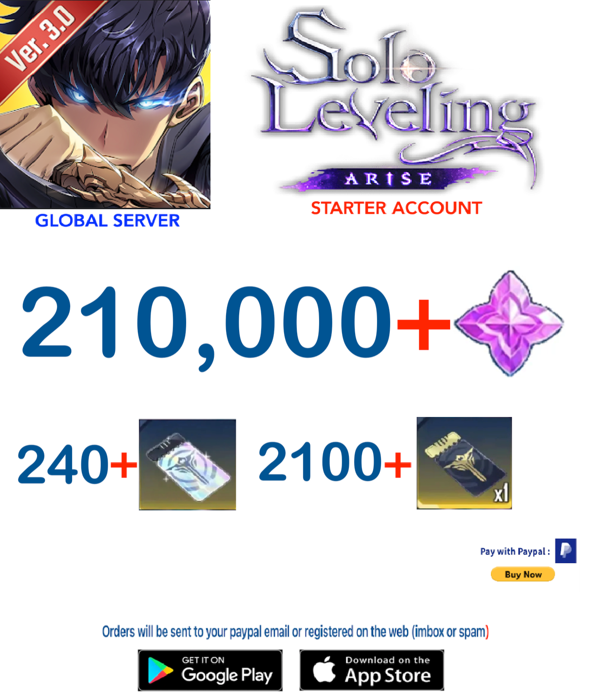 (Global Server)  Solo Leveling ARISE Reroll Starter Account v2