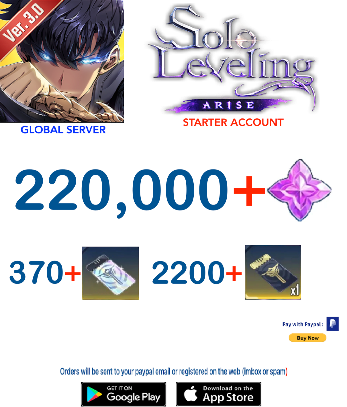 (Global Server)  Solo Leveling ARISE Reroll Starter Account v2