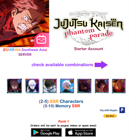 (All Servers) Check available combinations  Jujutsu Kaisen: Phantom Parade Reroll Starter Account