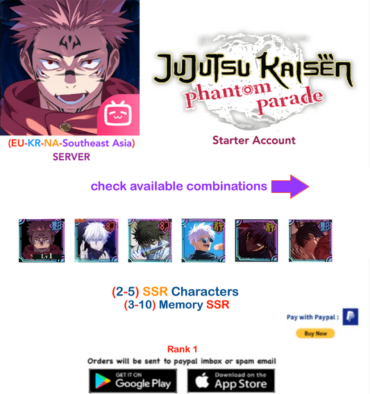 (All Servers) Check available combinations  Jujutsu Kaisen: Phantom Parade Reroll Starter Account