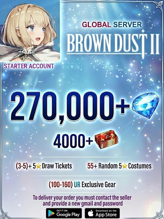 [Global Server/Unlinked] 270,000 Gems  Brown Dust 2 Starter Starter Account
