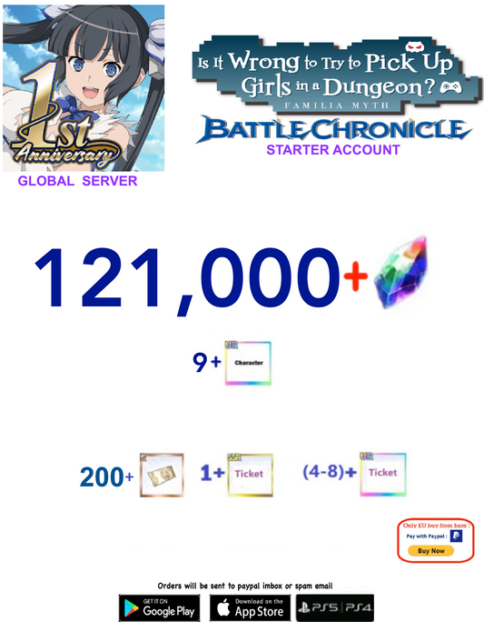 [Global  Server] 110,000 + Gems  DanMachi BATTLE CHRONICLE  Starter Reroll Account