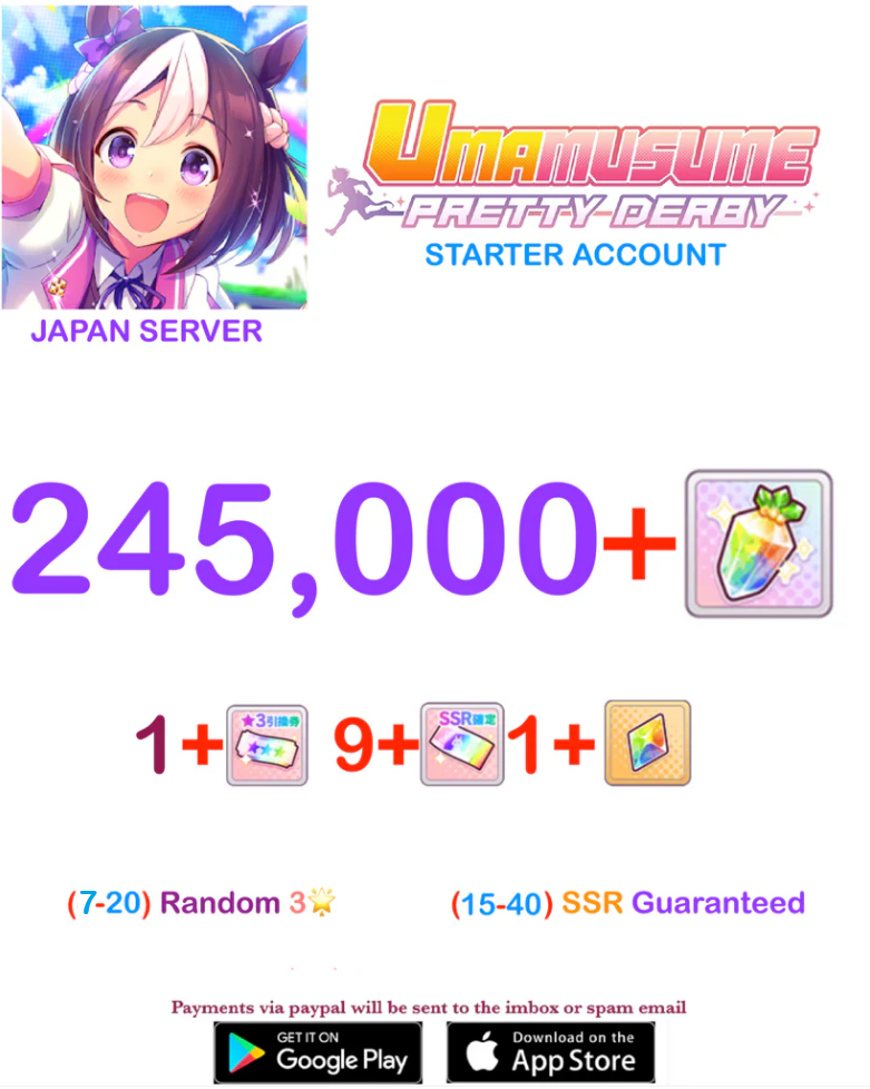 [JAPAN SERVER]  245.000 + Gems Uma Musume Pretty Derby Starter Reroll Account