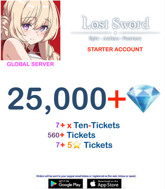 [Global  Server] 25,000 + Gems  Lost Sword Starter Account