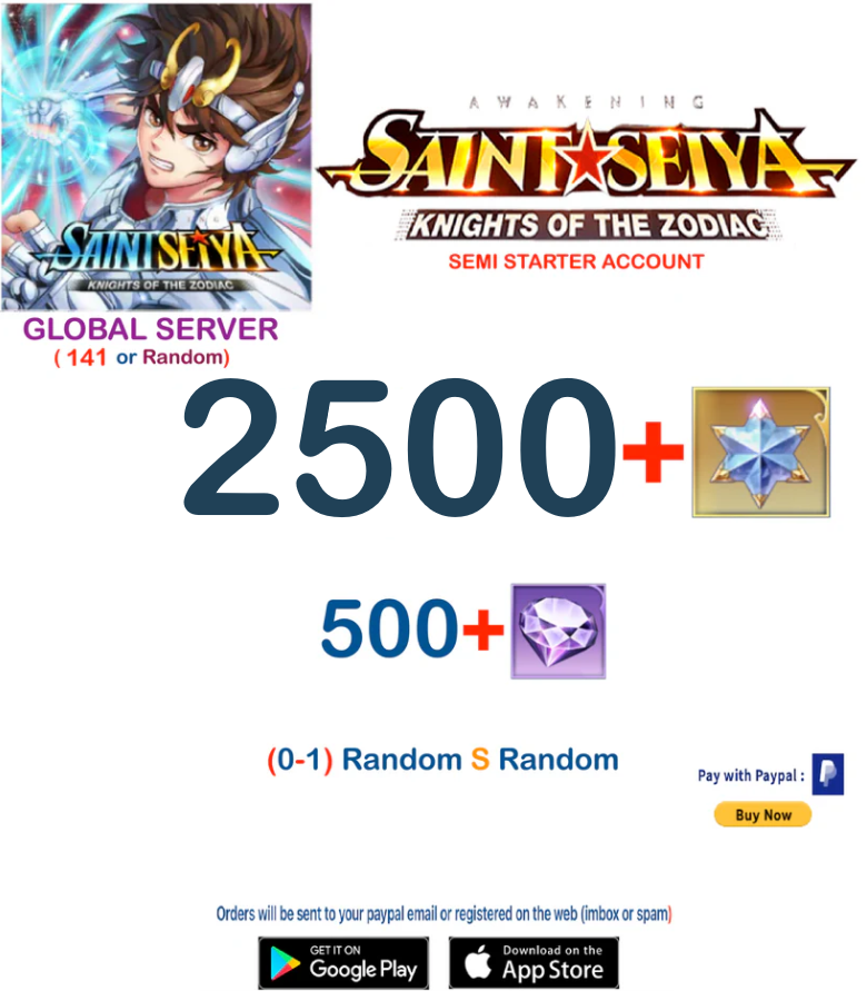 (Global Server)  2500 Advanced Gems Saint Seiya Awakening KOTZ Semi Starter Account