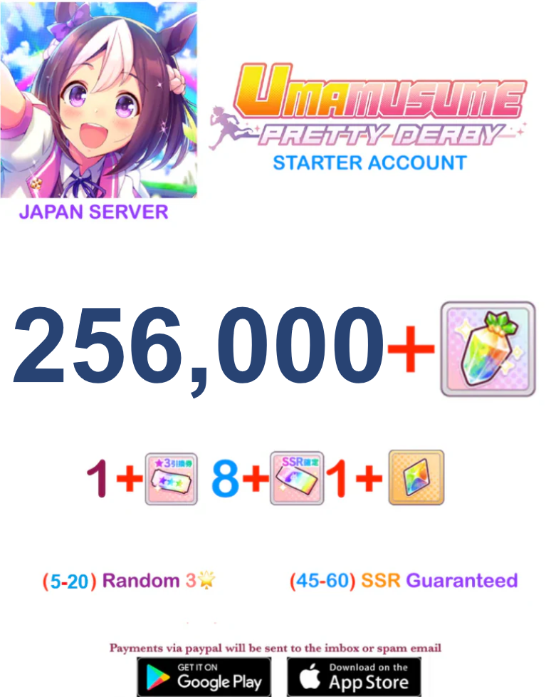 [JAPAN SERVER]  256.000 + Gems Uma Musume Pretty Derby Starter Reroll Account