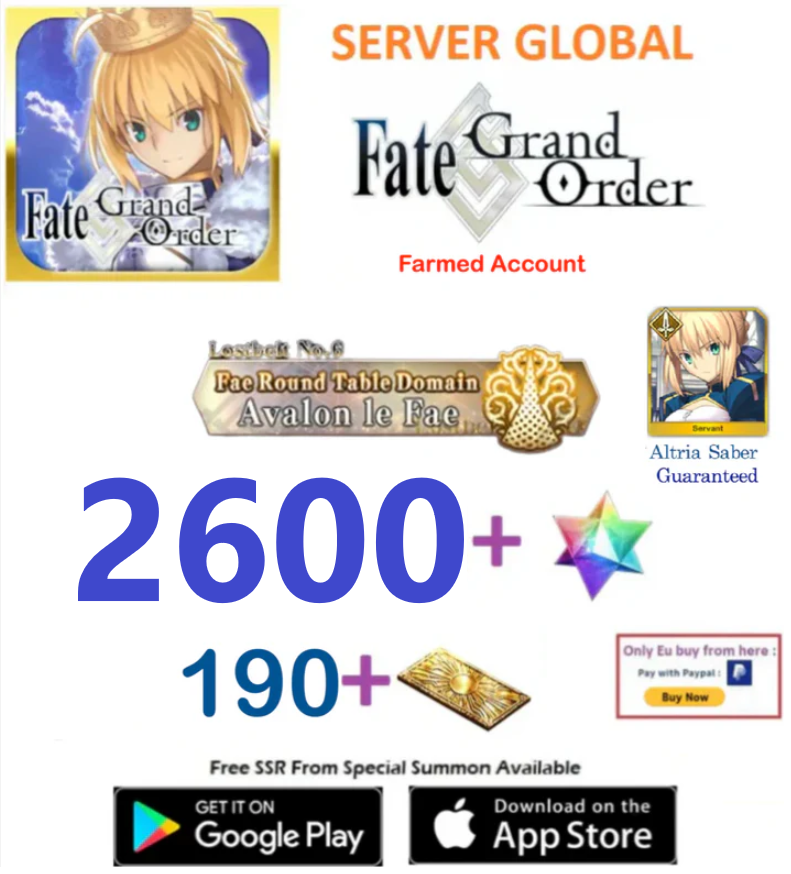 [NA Server] 2600 SQ    Fate Grand Order FGO Quartz Endgame Account