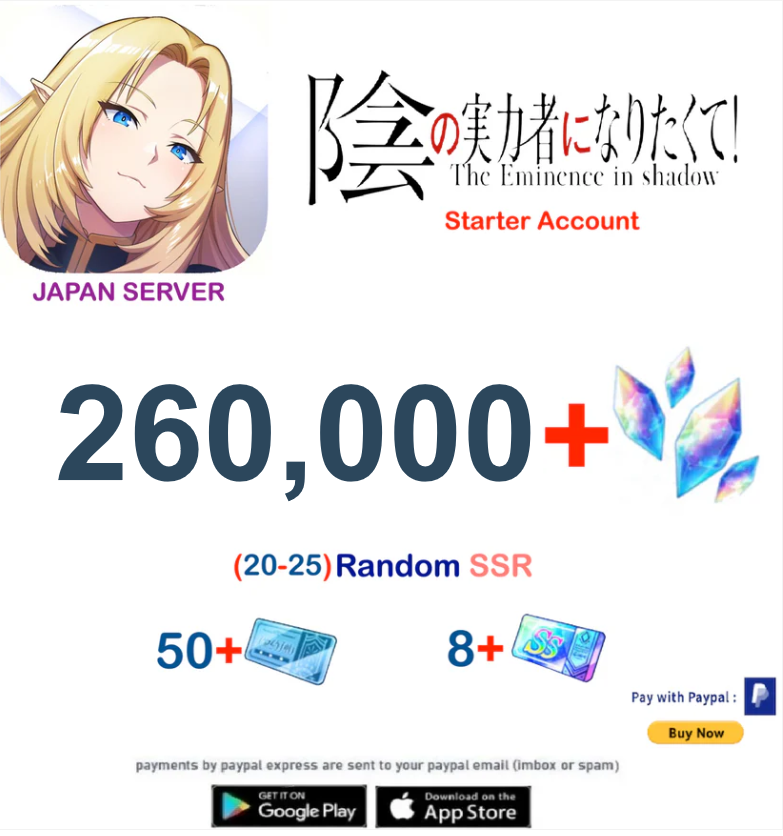 (Japan Server)  260,000 Gems The eminence in Shadow Starter Account Ex 3