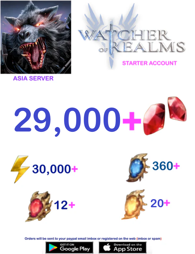 [ASIA SERVER] ?? + Gems Watcher of Realms Starter Reroll Account
