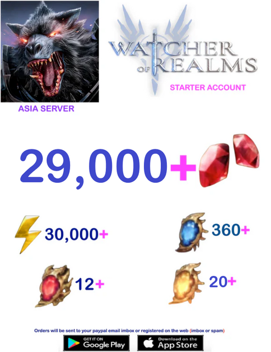 [ASIA SERVER] ?? + Gems Watcher of Realms Starter Reroll Account
